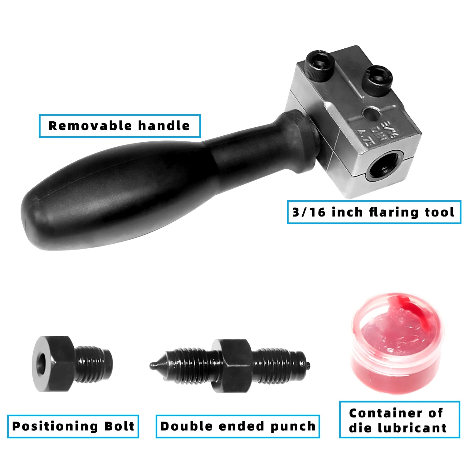 3/16" Double Flaring Tool – Brake Line Tools – Handheld 45° SAE DIN Double Flare Tool with Detachable Die for Motorcycle Automotive and Truck Brake Line – 442g – $30