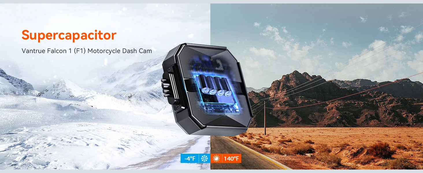 Vantrue F1 Motorcycle Dash Cam 4K Front 1080P Rear IP67 Waterproof WiFi GPS 160° 24H Parking Mode Wired Remote Motorcycle Camera DVR STARVIS OTA 18-Month Warranty