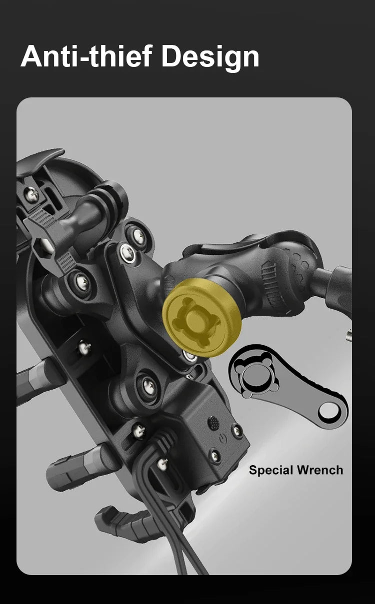 Shockproof Motorcycle Phone Holder 15W Wireless Charger & 18W USB 30W Type C Fast Charging Motorbike Bicycle Bike Scooter Stand