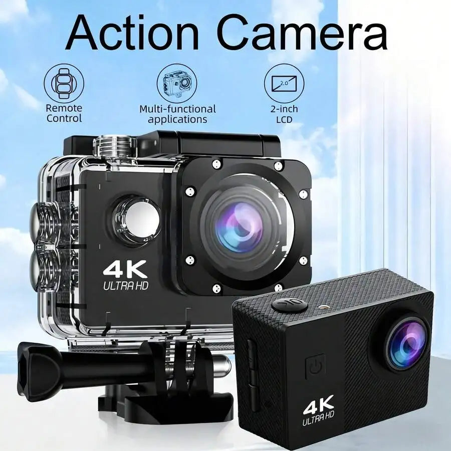 IPCS 4K Ultra HD Mini Action Camera Sony IMX206 EIS Anti-Shake Waterproof External Mic Wireless Vlog Camera for Diving Motorcycle Biking Outdoor Sports Dash Cam (Micro SD Not Included)