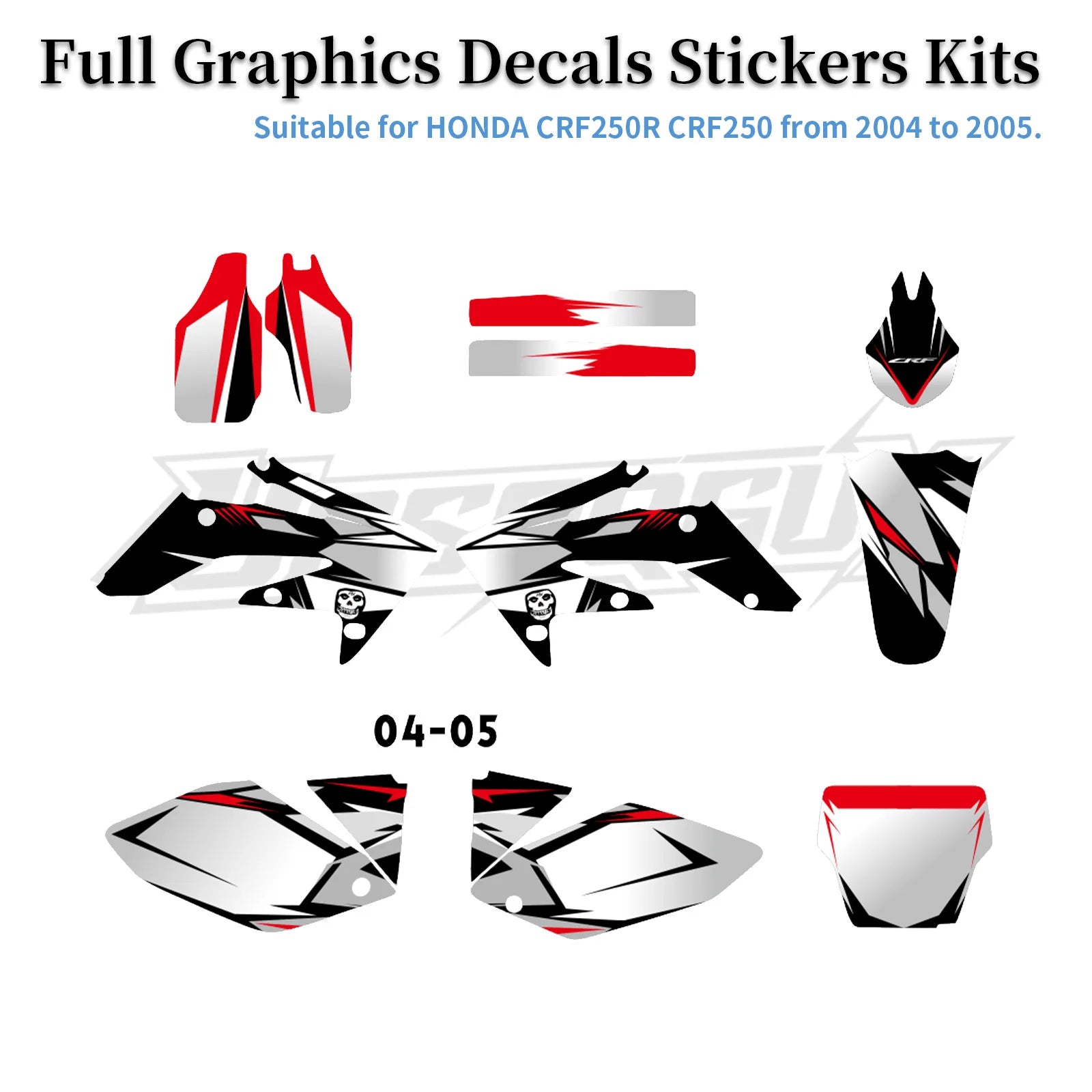 Honda CRF250R 2004–2009 Motorcycle Graphic Background Decal Sticker Kit – 12 Designs – 29mil / 35mil Glossy or 31mil 3D – Ships from USA – $72–$78