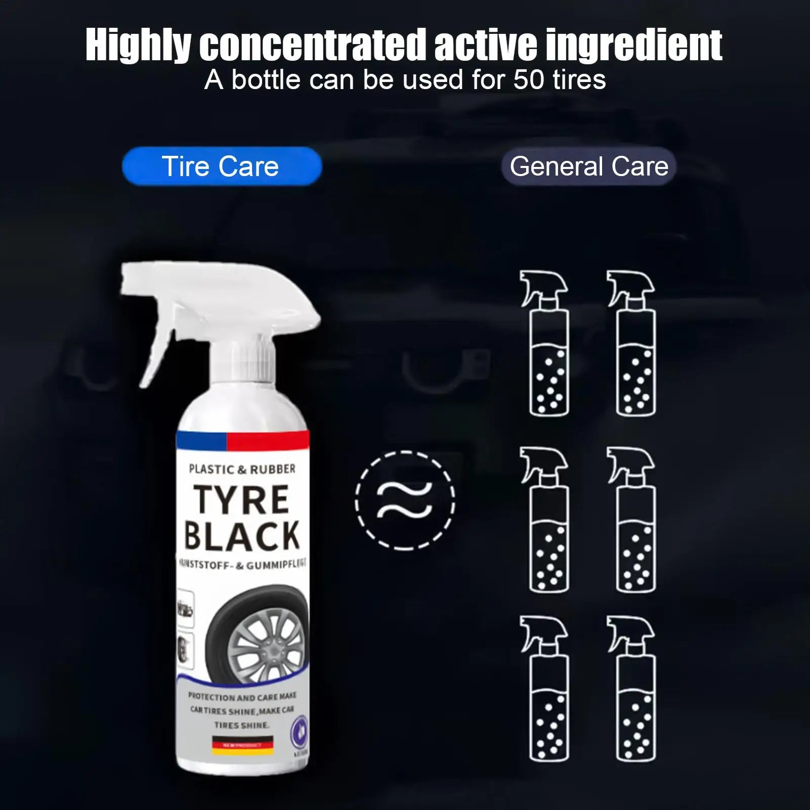 Tire Shine Spray 500ml – Automotive Tyre Restorer & Rubber Care – Trucks Sedans RVs SUVs – With or Without Nozzle – $16–17