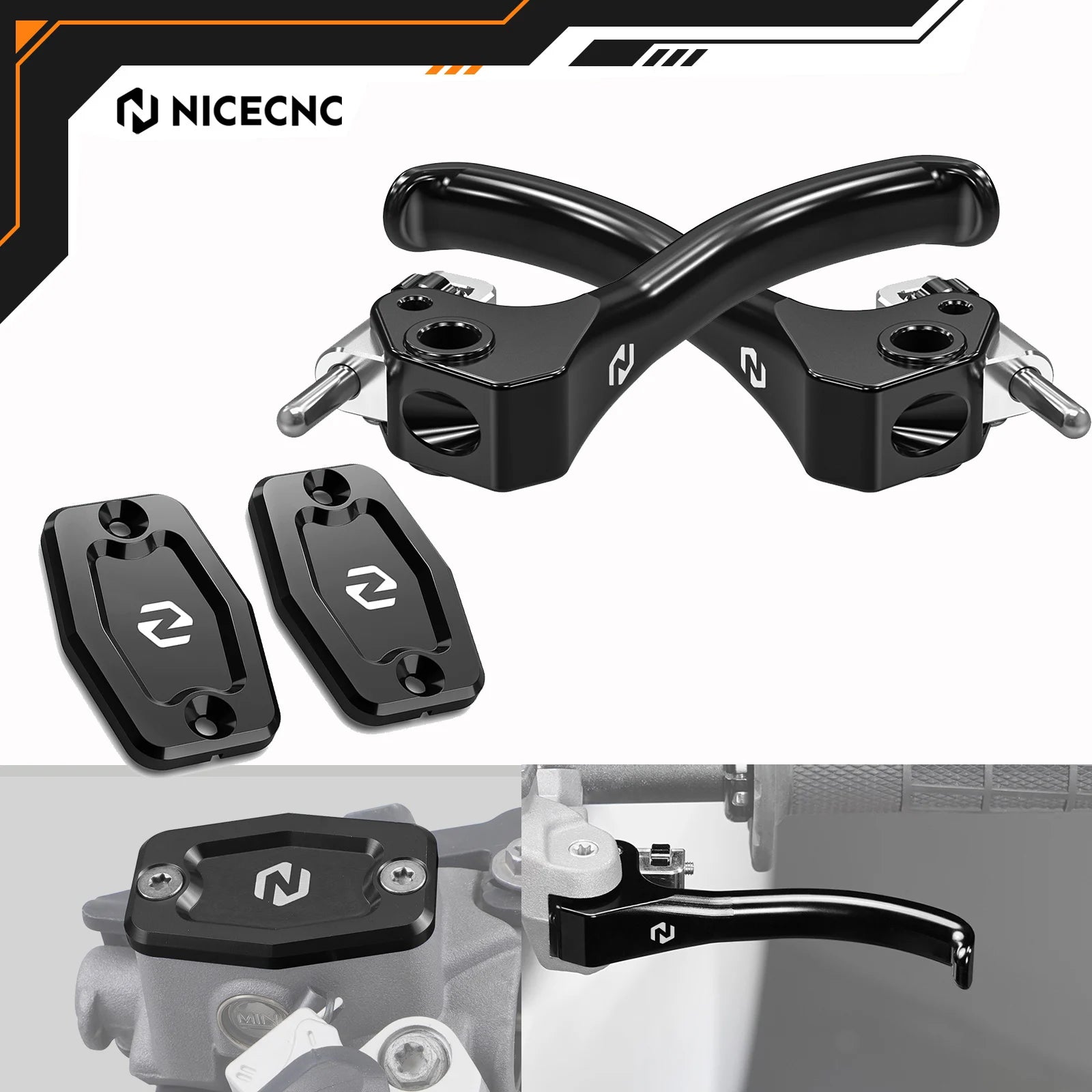 Husqvarna TE/FE 150–501 2022–2024 / GasGas EC/ECF 250–350 2021–2024 NICECNC Shorty Brake Clutch Lever & Fluid Reservoir Cover – CNC 6061-T6 Aluminum – $21–$116