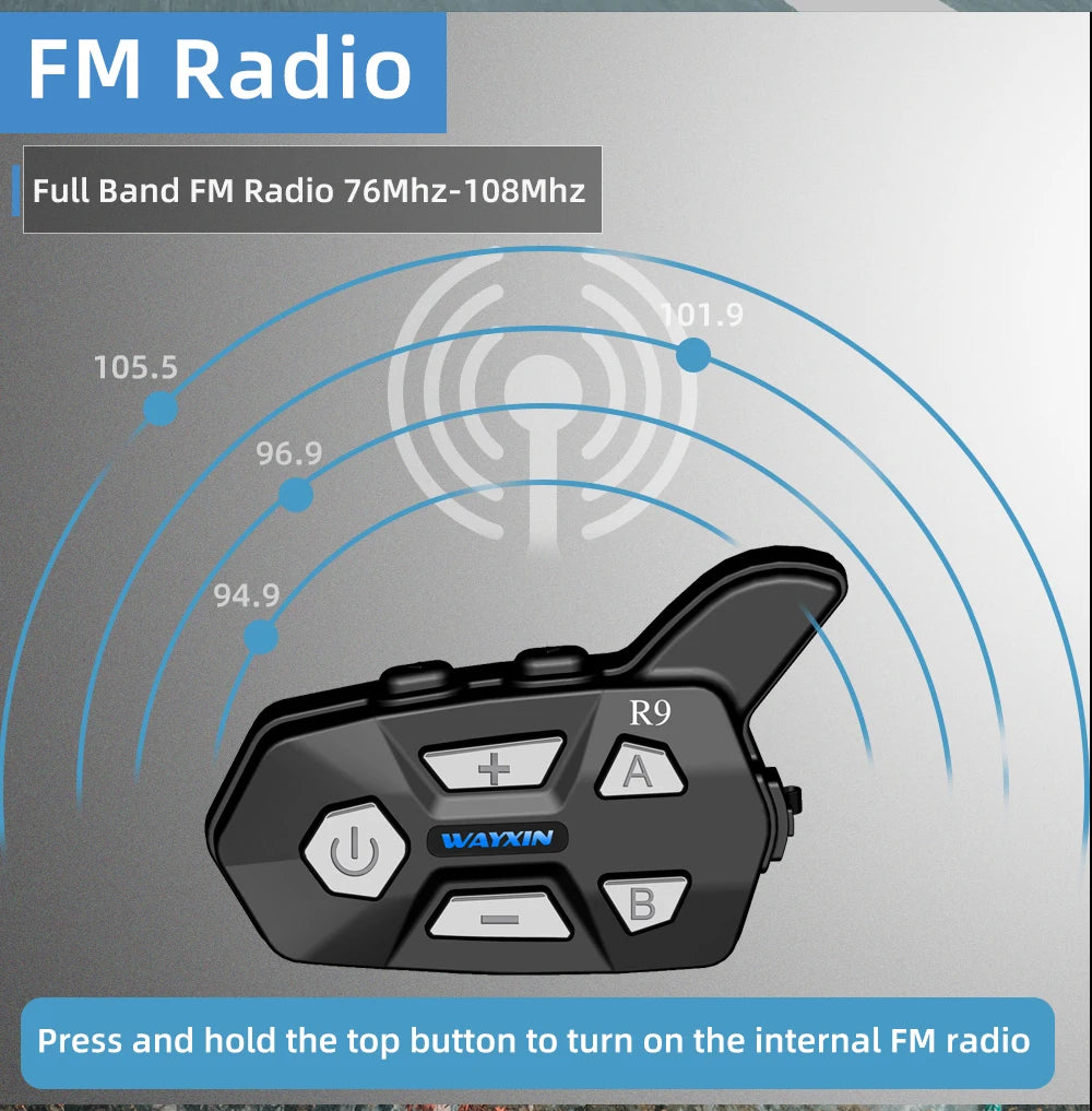 WAYXIN R9 Motorcycle Bluetooth Intercom – 6-Rider 1500m
