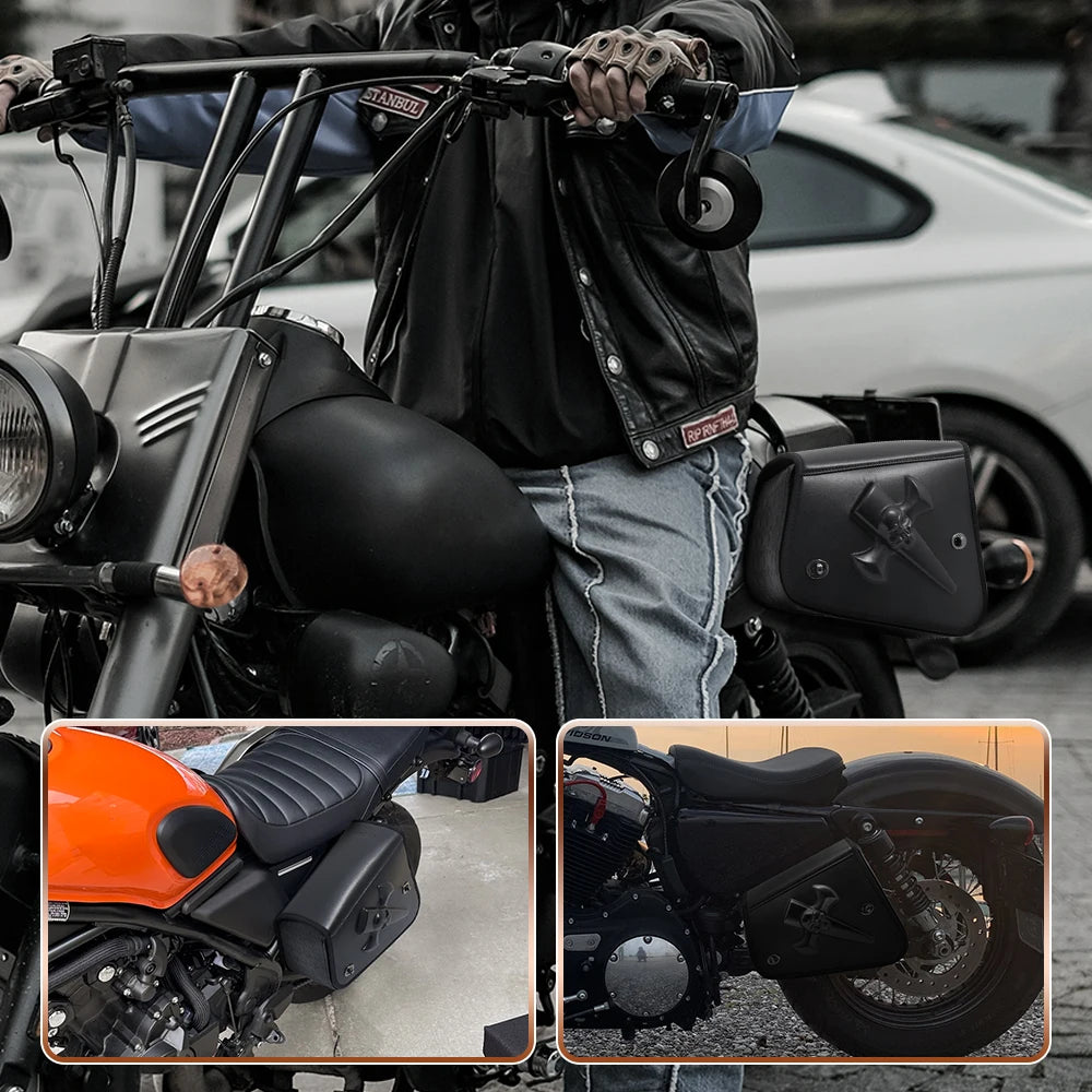 WASONTEDA Waterproof Motorcycle Saddle Bags Tool Organizer Rear Swingarm Bag PU Leather Hard-Shell for Harley Sportster XL883 1200 Street 750 Rebel 300 500 – Black (1 Pair)