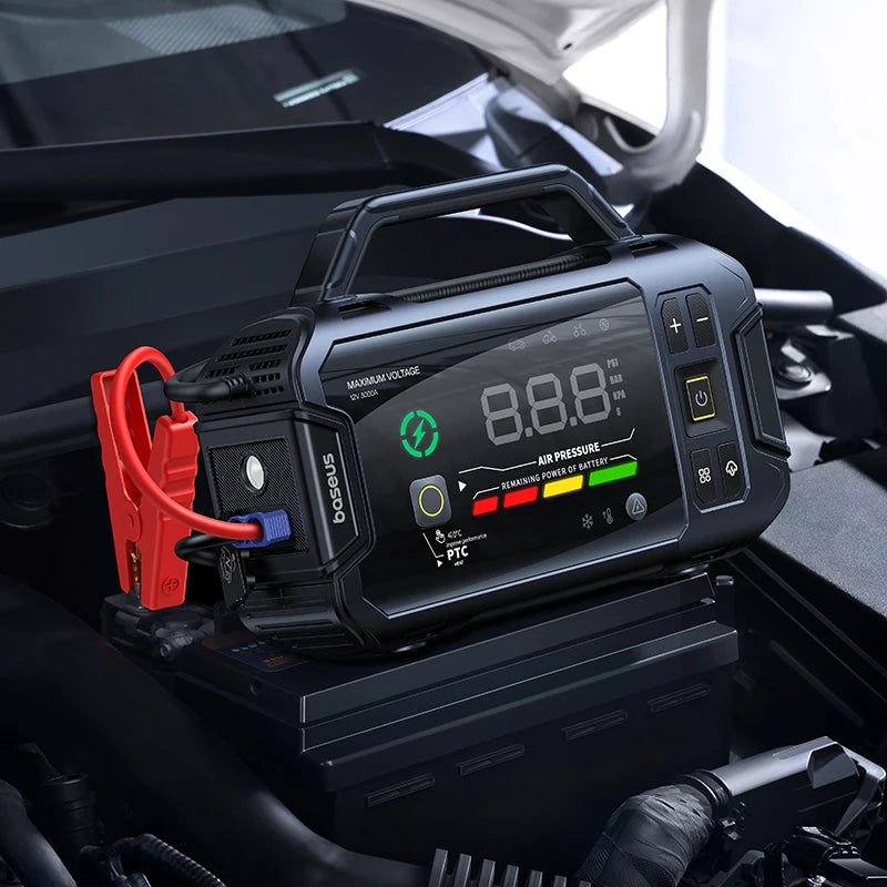 Baseus PrimeTrip VJ1 Motorcycle Jump Starter 3000A 4-in-1 with 150PSI Air Compressor 21600mAh Power Bank Patented PTC Heating LED Light