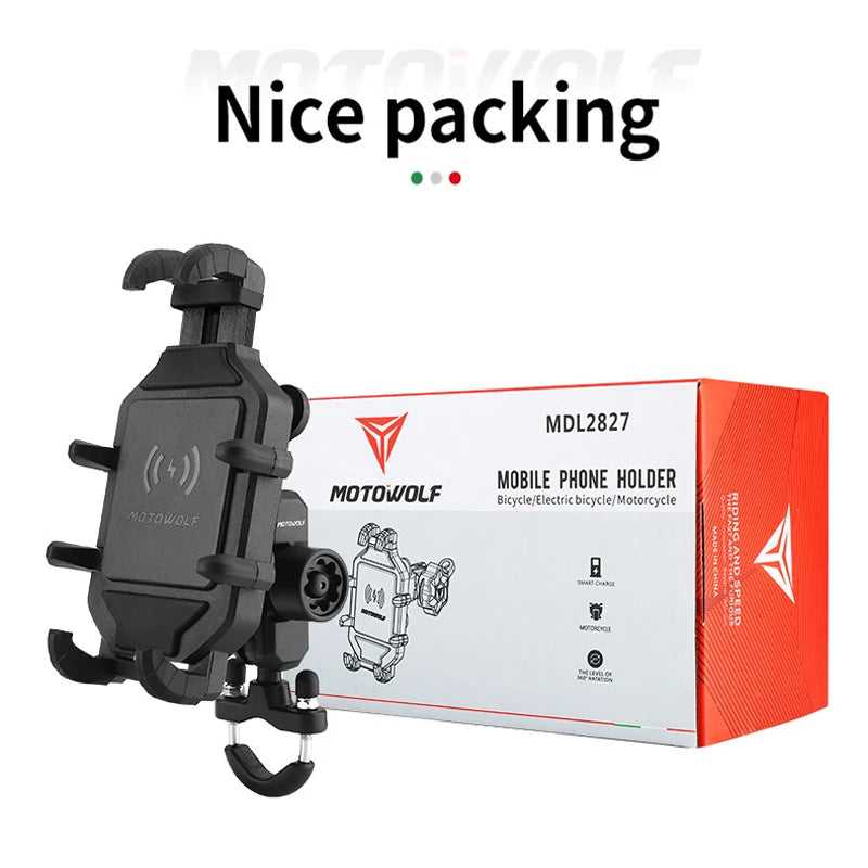 Motorcycle Wireless Charging Phone Mount – QC 3.0 Fast Charger GPS Handlebar Holder for 4–7" Phones