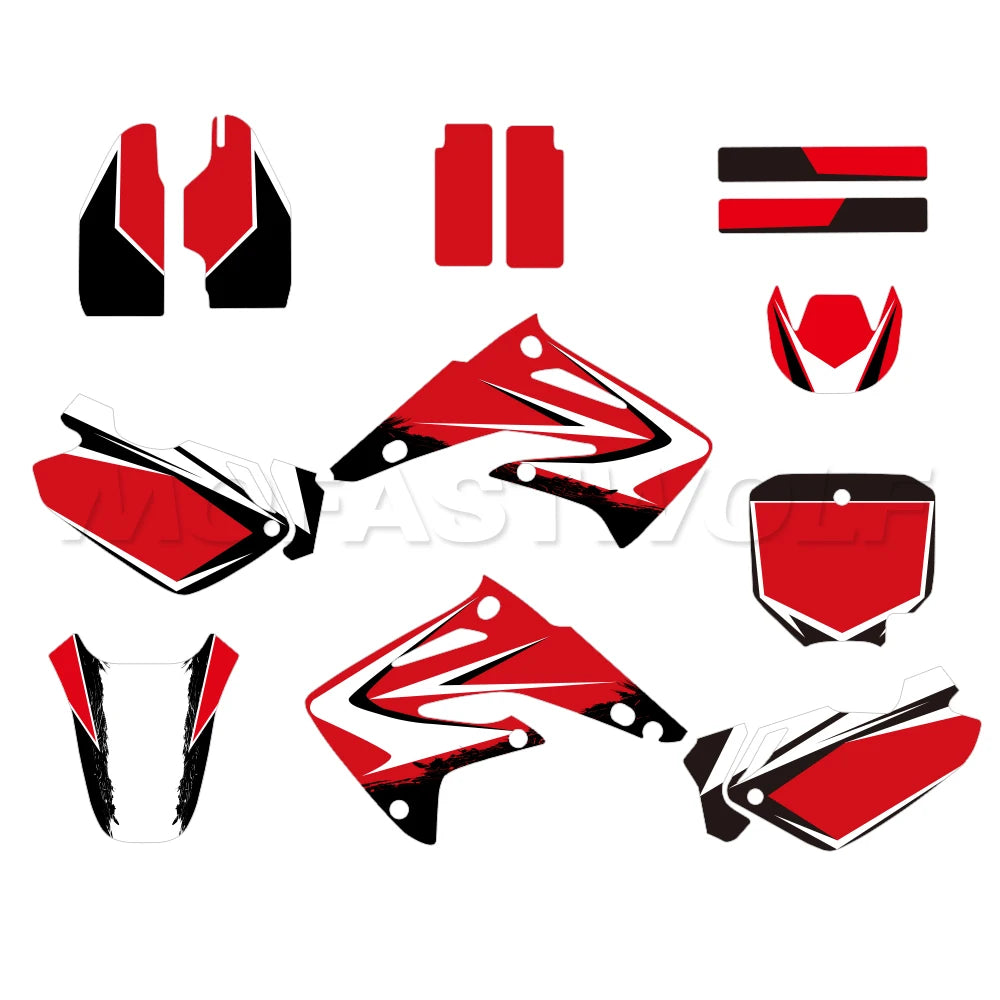 Honda CR85 2003–2012 Motorcycle Graphics Background Decal Sticker Kit – 4 Designs – 29mil / 31mil 3D / 35mil Extra-Thick – Custom Number Option – $94–$124