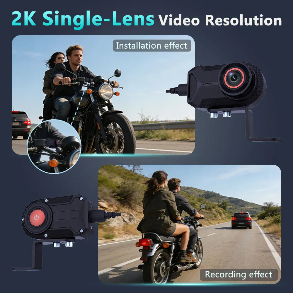 WDSZKMYF 2K HD IP66 Waterproof Mini Motorcycle Dash Cam 170° WiFi Night Vision Loop Recording USB Motorcycle Camera DVR for Motorcycle E-Bike Bicycle Mountain Bike