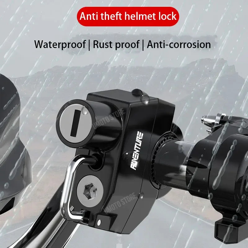 Set Helmet Motorcycle Anti-Theft Lock for Adventure Universal Metal Lock Handlebar Mountable Fits E-Bikes Scooters Bicycles – Aluminum Alloy Waterproof Rust-Proof Black