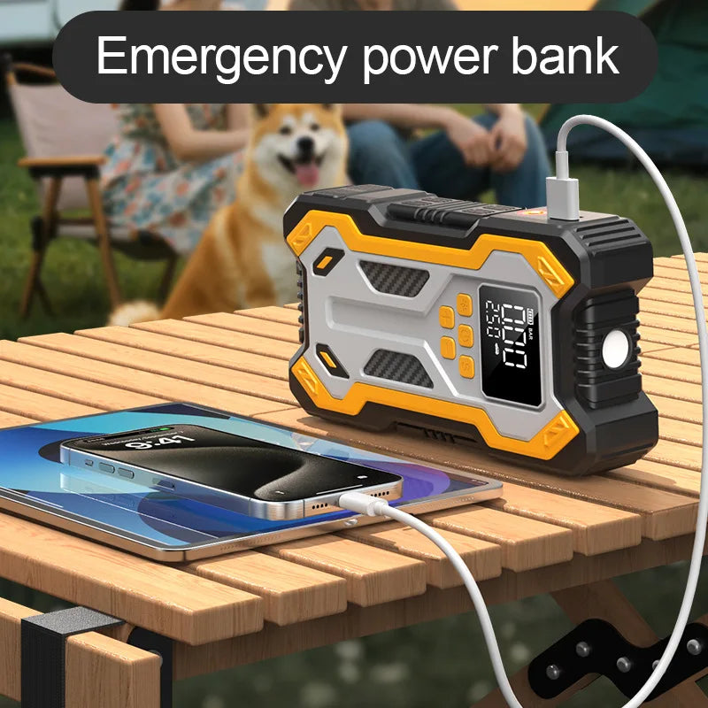 Motorcycle Jump Starter with Air Compressors LCD Screen 30000mAh Portable Booster Charger 7000A Powerful Motorcycle Battery Starting Device