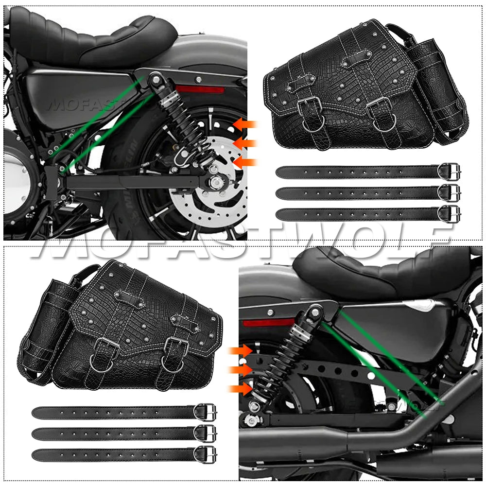 mofastwolf Sportster Iron 883 XL883 1200 Saddlebag Waterproof Storage Bag Motorcycle Swingarm Bag Side Tool Bag PU Leather Hard-Shell Detachable Water Bottle Bag – A-Side / B-Side (1PC)