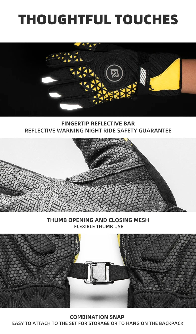 ROCKBROS Winter Warm Bike Gloves Touch Screen Windproof Thermal Motor Bicycle Gloves Men Women SBR Pad Shockproof Cycling Gloves