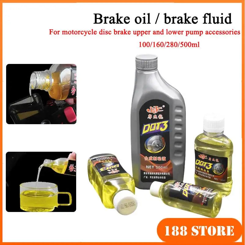 Motorcycle & Electric Bike Brake Fluid – Disc Brake Hydraulic Brake Oil – 100ml / 160ml / 280ml / 500ml – $25–40