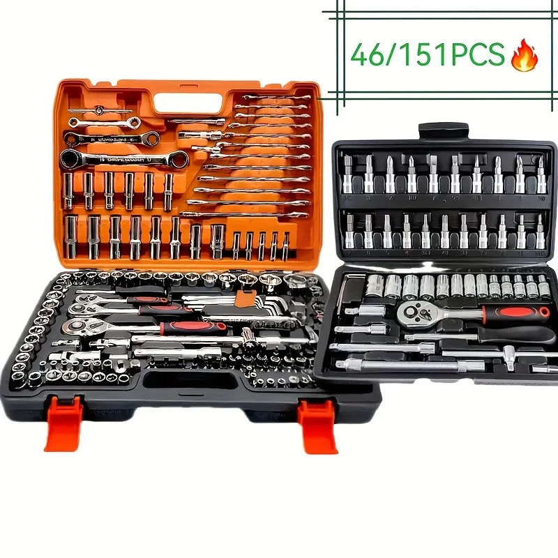 Chrome Vanadium Steel Socket Tool Set – 46Pcs (Red $30 / Black $28) or 151Pcs ($214) – Ratchet Wrench – Auto & Motorcycle Repair