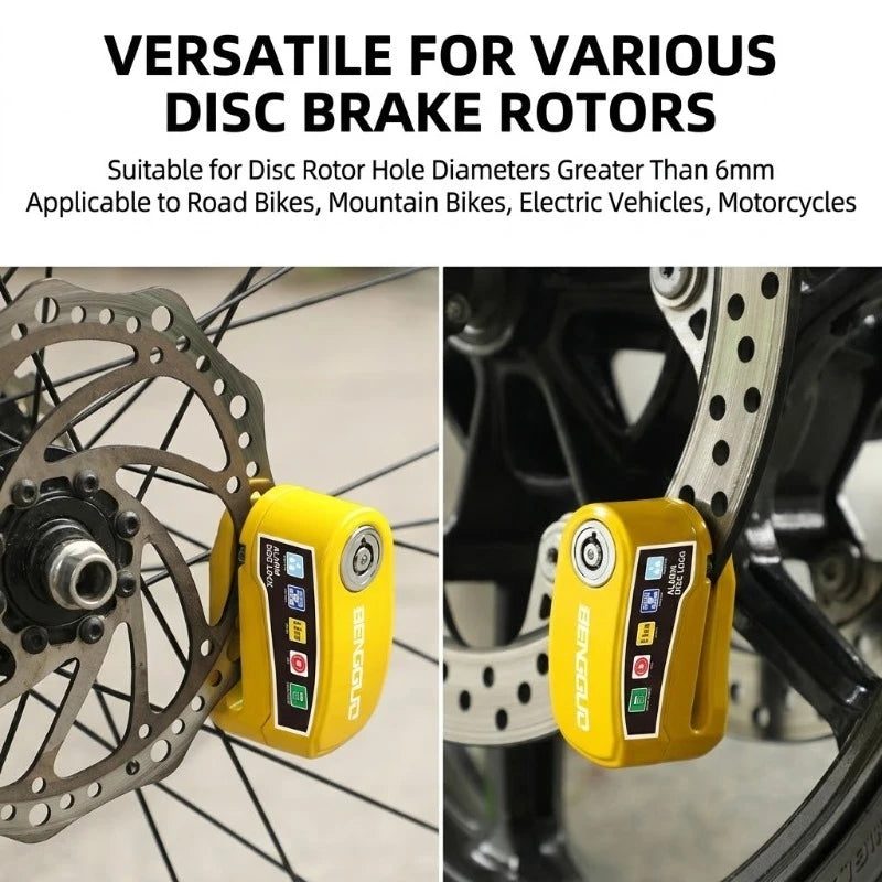 Alarm Disc Lock Anti-Theft 110dB Waterproof Motorcycle Disc Brake Lock Aluminum Alloy with Reminder Cable for Scooter Bike Parts – Vibration Alarm – 0.22kg – Red Yellow Green Black Blue – With or Without Rope
