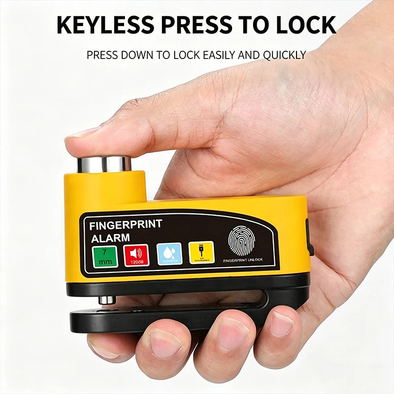 Motorcycle Alarm Disc Brake Lock One-Touch Fingerprint Unlock Anti-Theft Security Moto Wheel Disk Padlock Motorcycle Disc Lock – Vibration Alarm Aluminum Alloy Waterproof