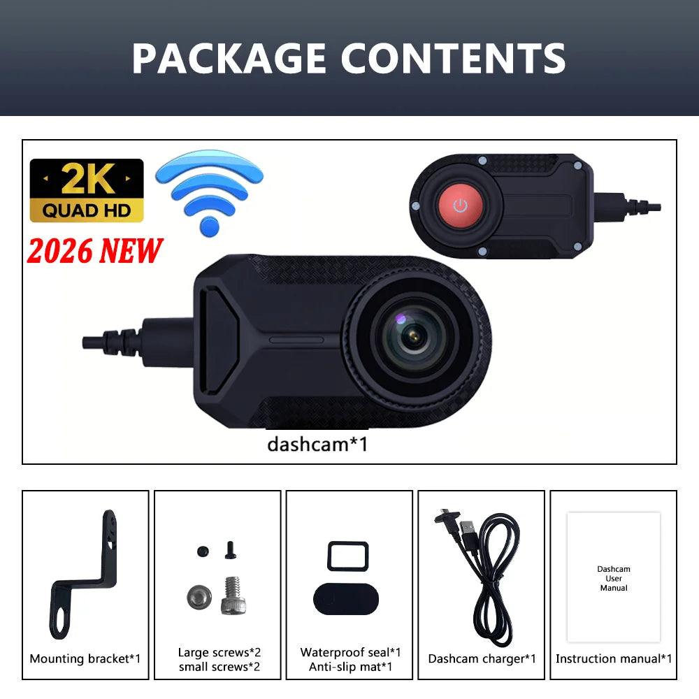 WDSZKMYF 2K HD IP65 Waterproof Motorcycle Dash Cam 170° WiFi Night Vision Loop Recording Motorcycle Camera Black Box for Motorcycle E-Bike Bicycle Mountain Bike