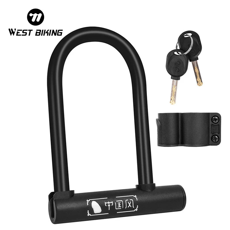 West Biking Bicycle U Lock MTB Road Bike Padlock Portable Anti-Theft Safety Motorcycle Scooter Cycling Lock Bicycle Accessories – Classic-046 Carbon Steel Zinc Alloy 18x13cm Black