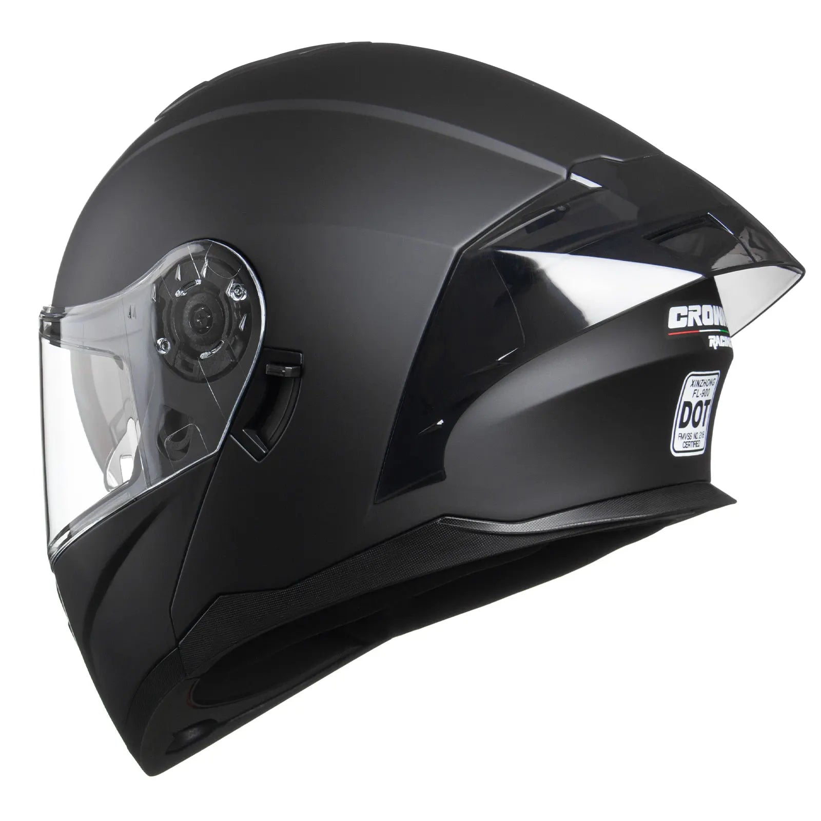 Crown Racing Modular Motorcycle Helmet, DOT Certified Flip-Up Full Face Helmet with Dual Visor and Extra Clear Shield, Adult Sizes M-XL, Matte Black