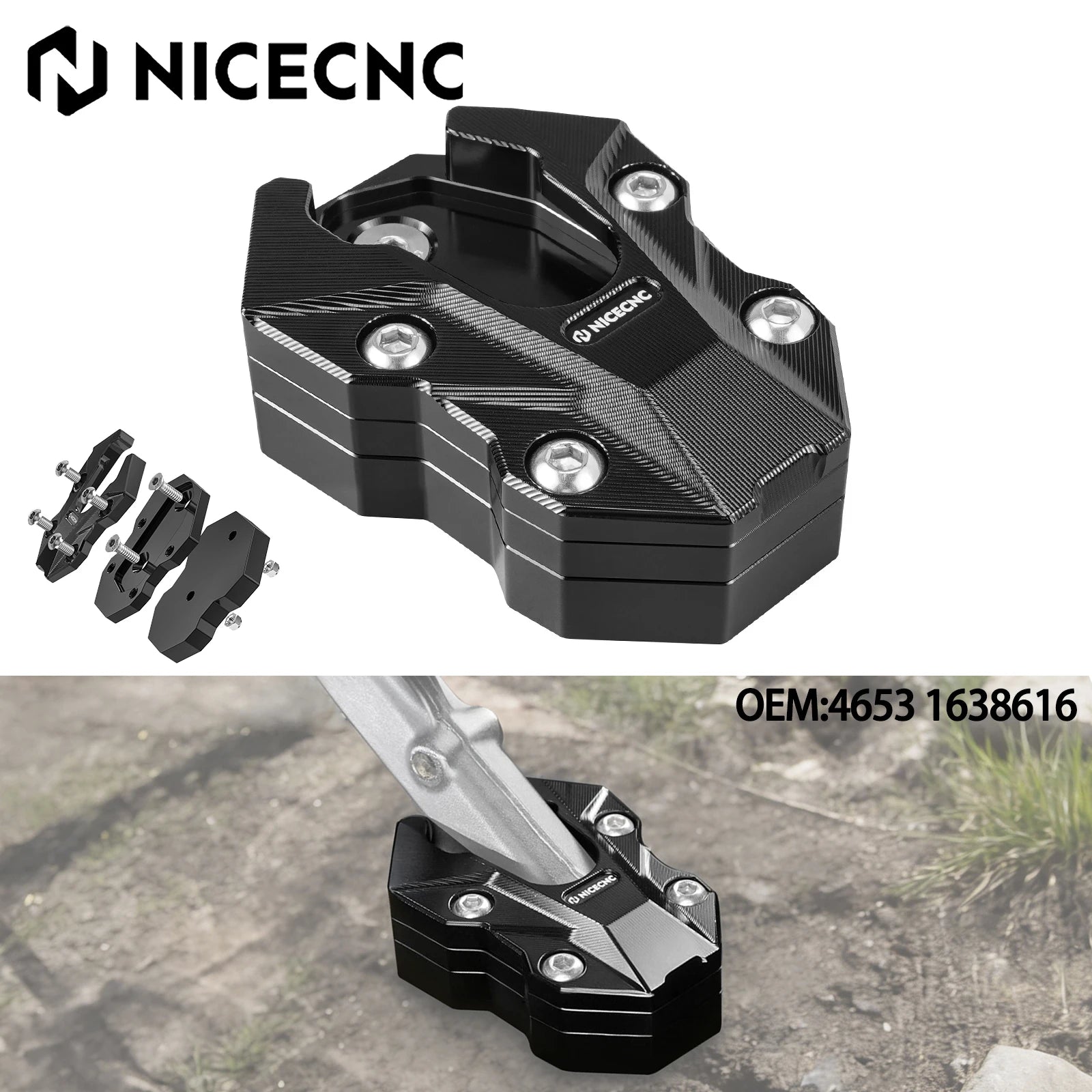 For BMW R1300GS R1300GS Adventure 2024-2025 Replace 4653 1638616 Height Adjustment Suspension Kickstand Side Stand Extension Plate – NICECNC 6061 Billet Aluminum Black