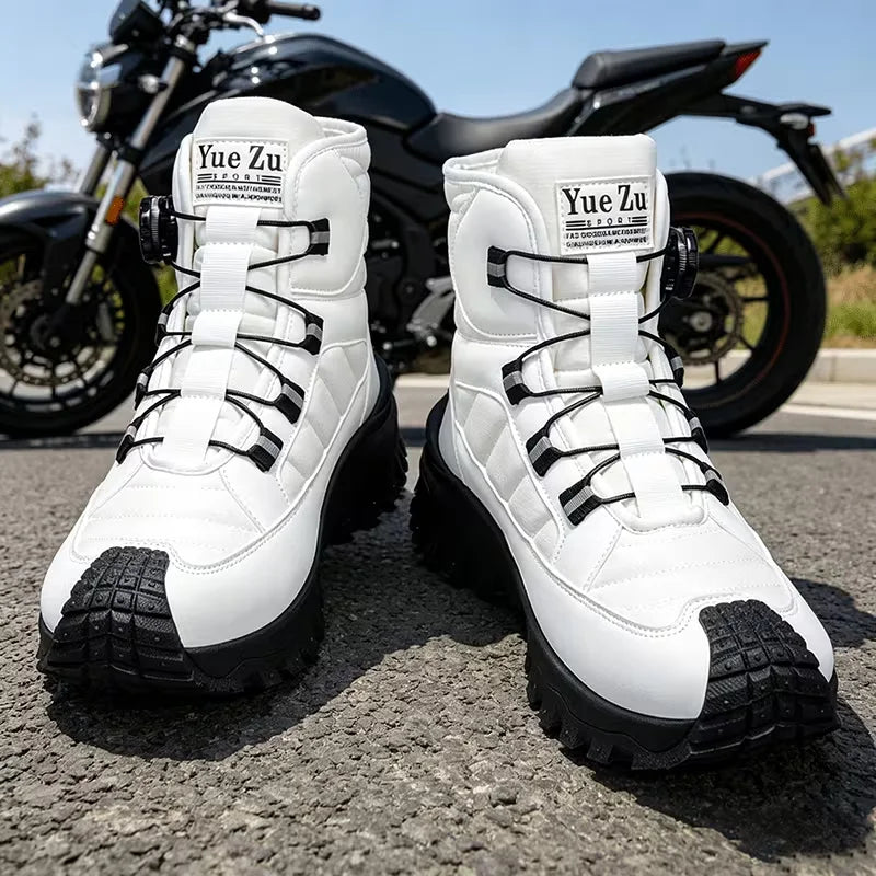 Riding Boots – Knob-Adjustable High-Top Motorcycle Boots, Waterproof Anti-Collision & Non-Slip