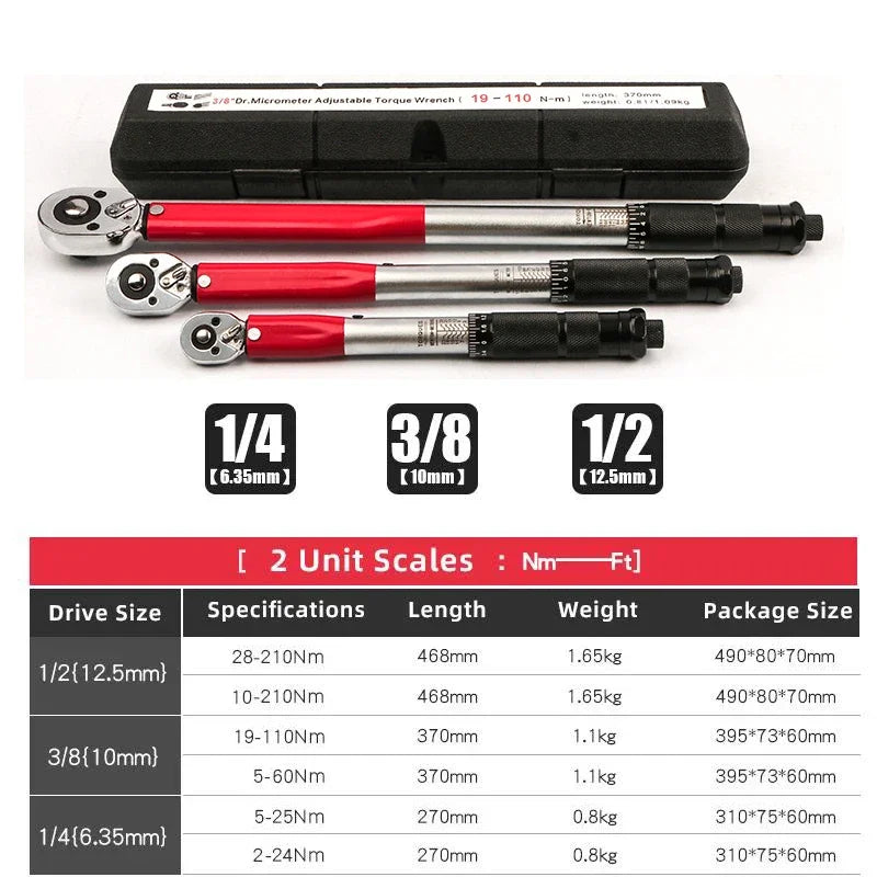 LIXIU 1/2” Heavy-Duty Torque Wrench – 10–210 Nm – Blow-Molded Case – Cr-V Steel – Car / Motorcycle / Bicycle – from $74