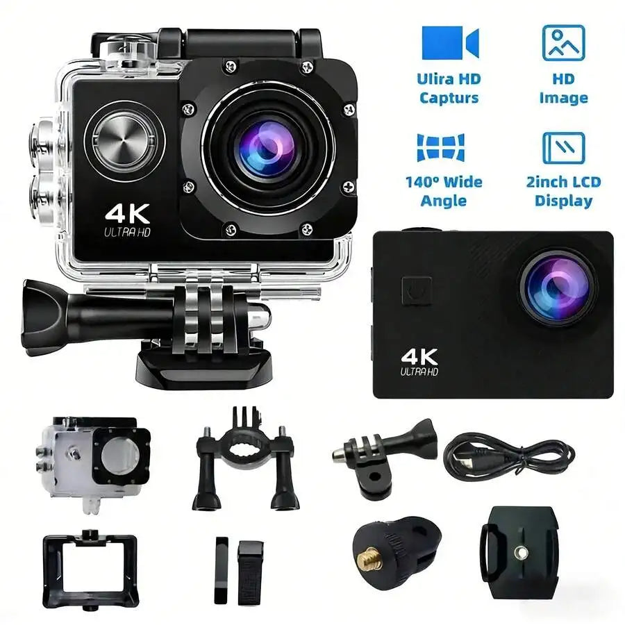 IPCS 4K Ultra HD Mini Action Camera Sony IMX206 EIS Anti-Shake Waterproof External Mic Wireless Vlog Camera for Diving Motorcycle Biking Outdoor Sports Dash Cam (Micro SD Not Included)