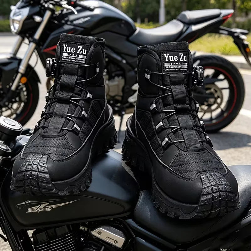 Riding Boots – Knob-Adjustable High-Top Motorcycle Boots, Waterproof Anti-Collision & Non-Slip