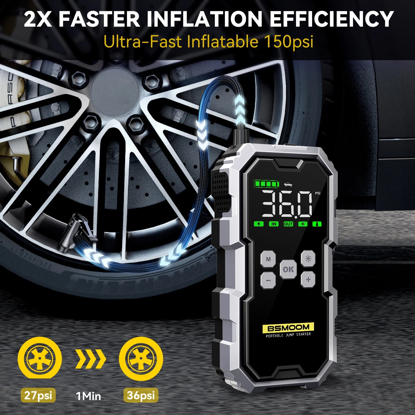 BIUBLE Motorcycle Jump Starter 7000A with Air Compressor Battery Booster 12V Power Bank LED Flashlight Smart Cable Voltage Display