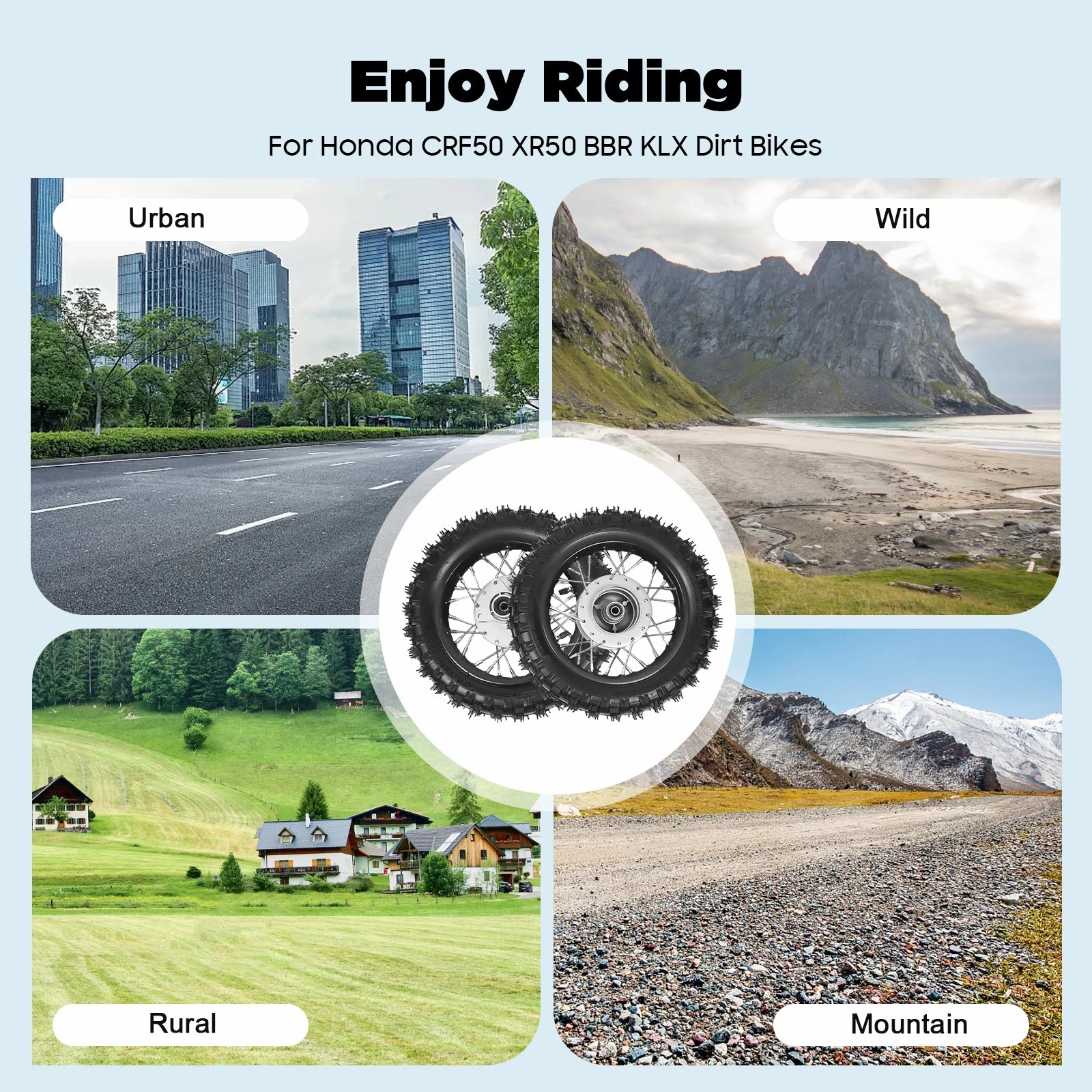 Dirt Bike Tires – 2.50-10 Front & Rear Wheel Rim Tire Assembly