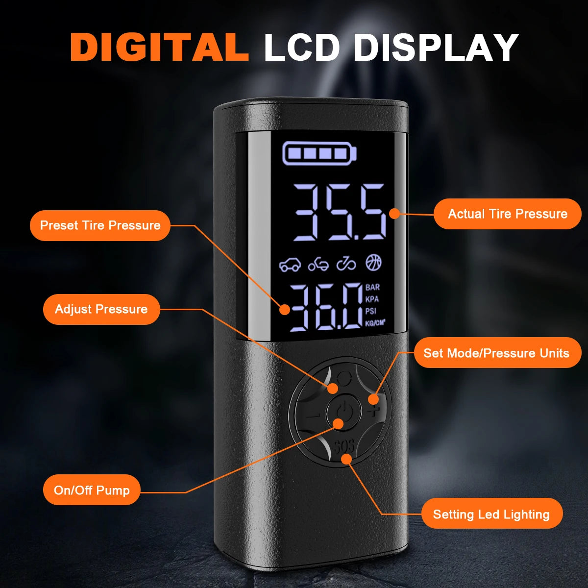 Portable Air Compressor – Mini Wireless Tire Inflator with Digital Display