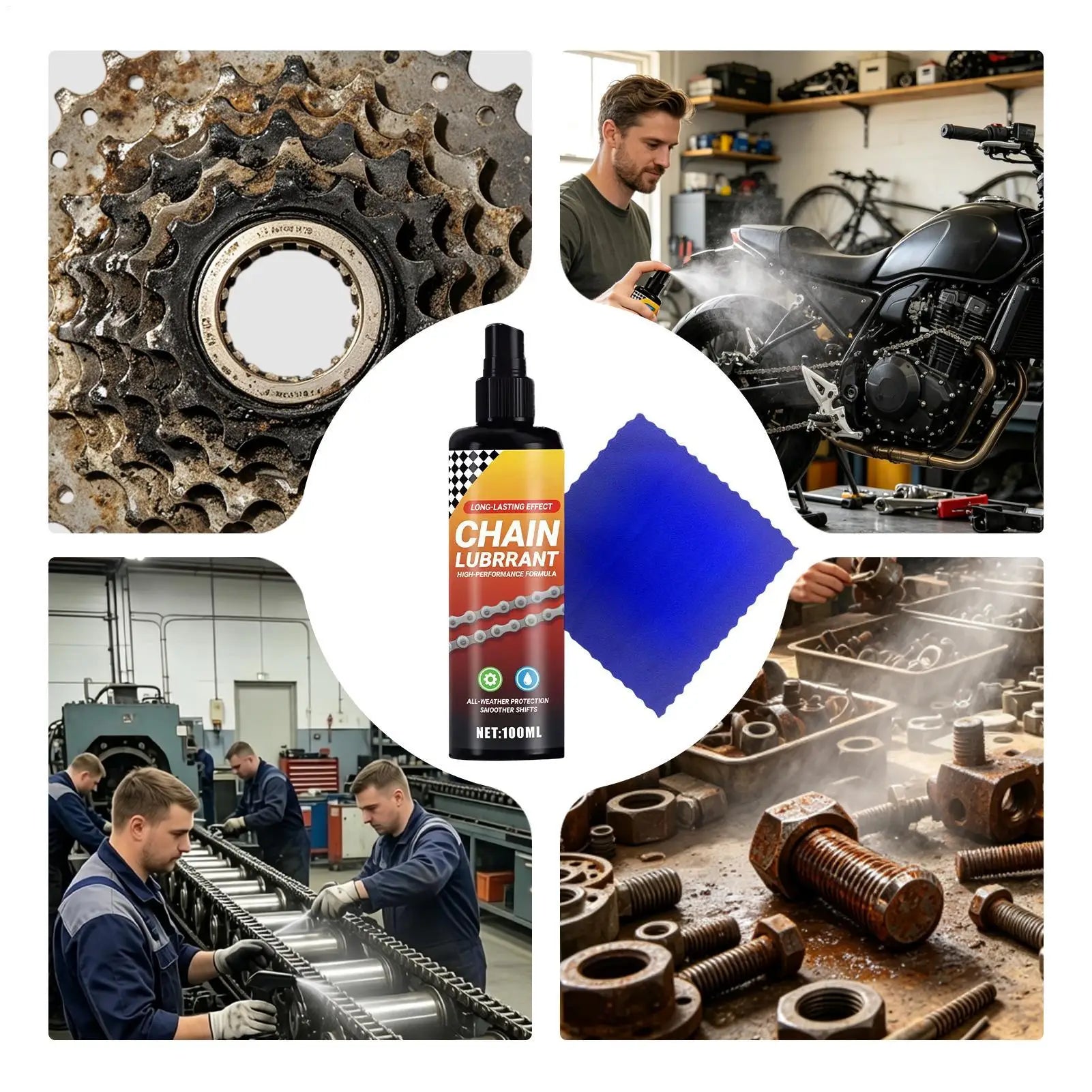 Chain Lube Spray 100ml – Reduce Friction Rust-Proof Heavy Duty Synthetic Wax Lube for Motorcycle Bicycle Truck Vehicle – Includes Towel – $20