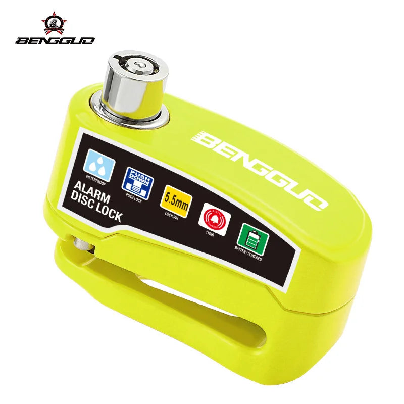 Alarm Disc Lock Anti-Theft 110dB Waterproof Motorcycle Disc Brake Lock Aluminum Alloy with Reminder Cable for Scooter Bike Parts – Vibration Alarm – 0.22kg – Red Yellow Green Black Blue – With or Without Rope