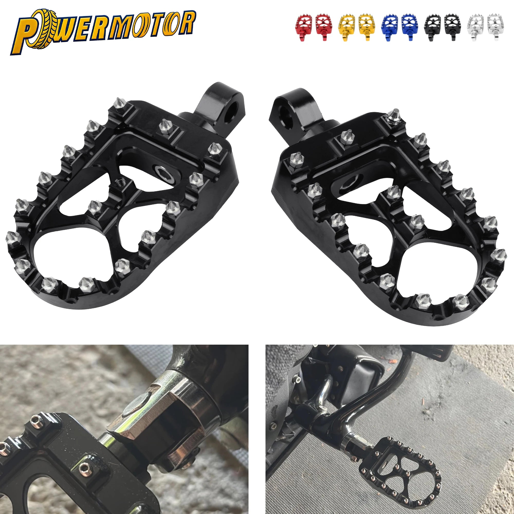 Harley-Davidson Wide Fat Foot Pegs – 360° Rotatable – Dyna / Fat Bob / Softail / Sportster / Street Bob – CNC Aluminum + Stainless Steel – 57mm Wide – 5 Colors – $51