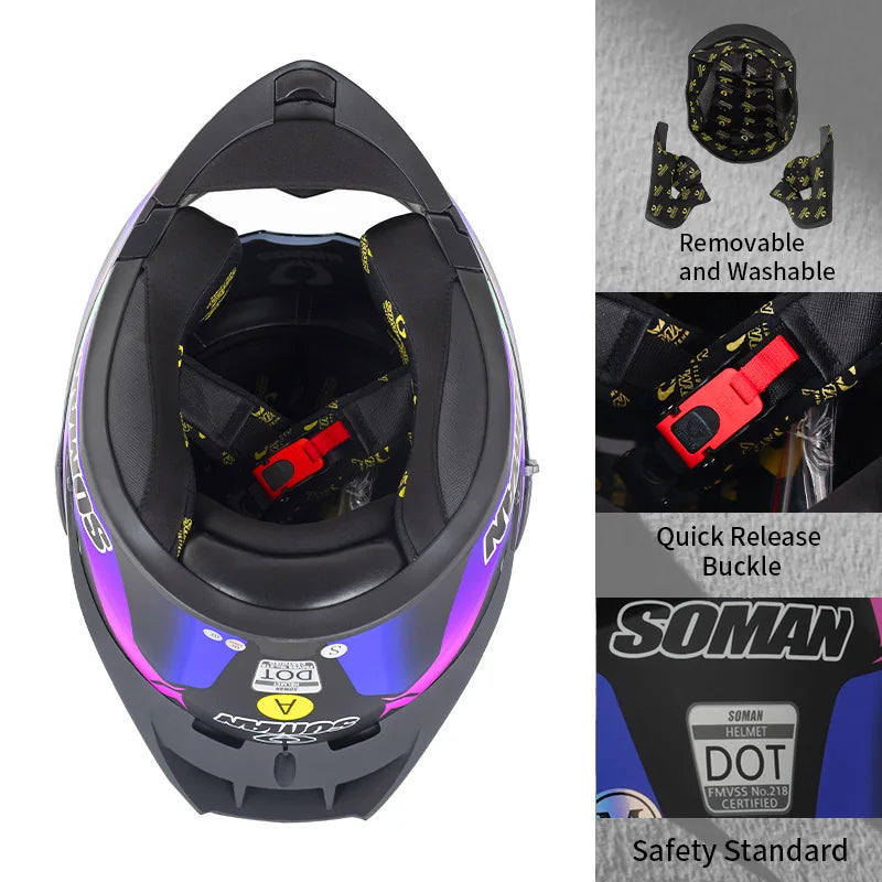 DOT Approved Modular Full Face Motorcycle Helmet – Flip-Up Dual Visor, All-Season