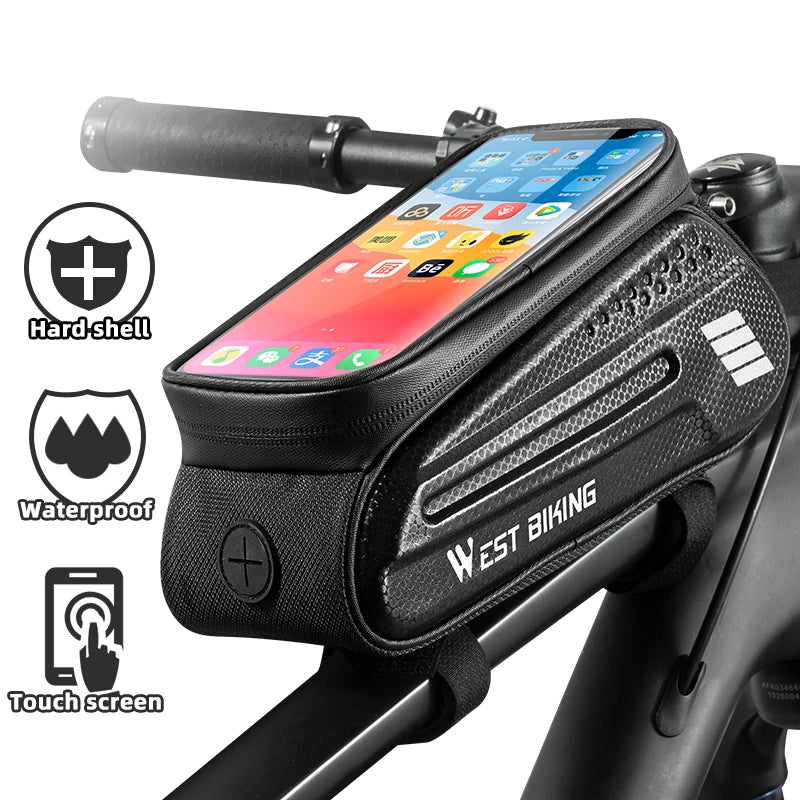 WEST BIKING 1.5L Waterproof Bike Phone Pouch – Touchscreen Top Tube Frame Bag for Up to 7" Phones