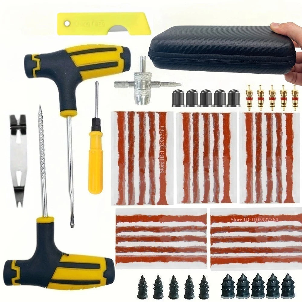 Tubeless Tire Puncture Plug Repair Kit with Storage Box – 23 / 31 / 42 / 52pcs – Car Motorcycle Bicycle – $10–18