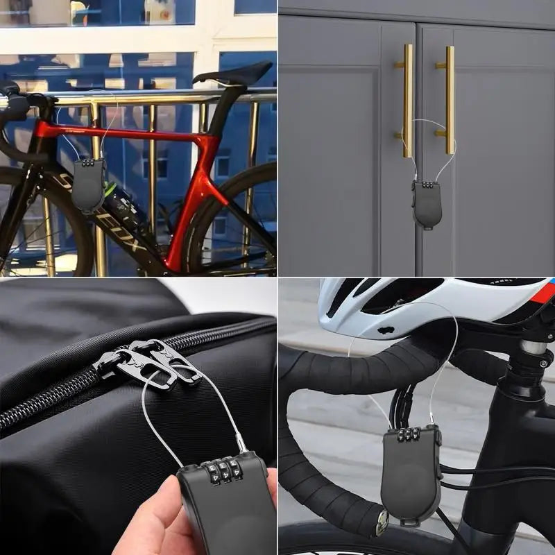 DOMEN Bicycle Steel 3 Digit Cable Code Lock Outdoor Waterproof Motorcycle Helmet Anti-Theft Chain Password Lock Bike Accessories