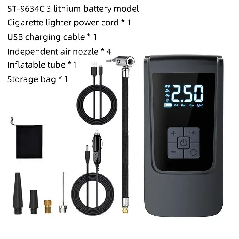 Portable Air Compressor – Electric Tire Inflator for Car, Motorcycle & Bicycle