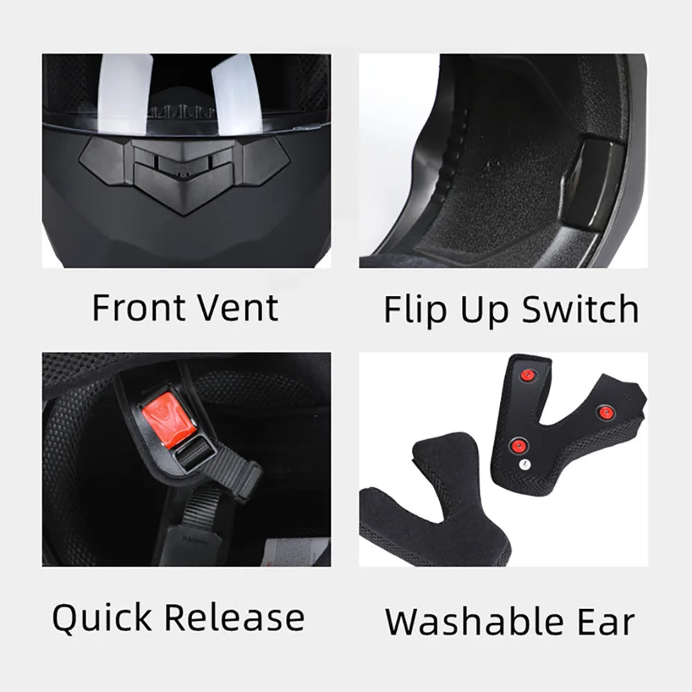 Bluetooth Modular Helmets – DOT Flip-Up Full Face Motorcycle Helmet, Dual Visor for Men & Women