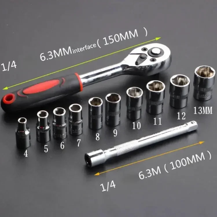 12-Piece Portable Ratchet Wrench Socket Set – 4–13mm Metric – Chrome Vanadium Steel – Bike / Motorcycle / Car / Boat – from $9
