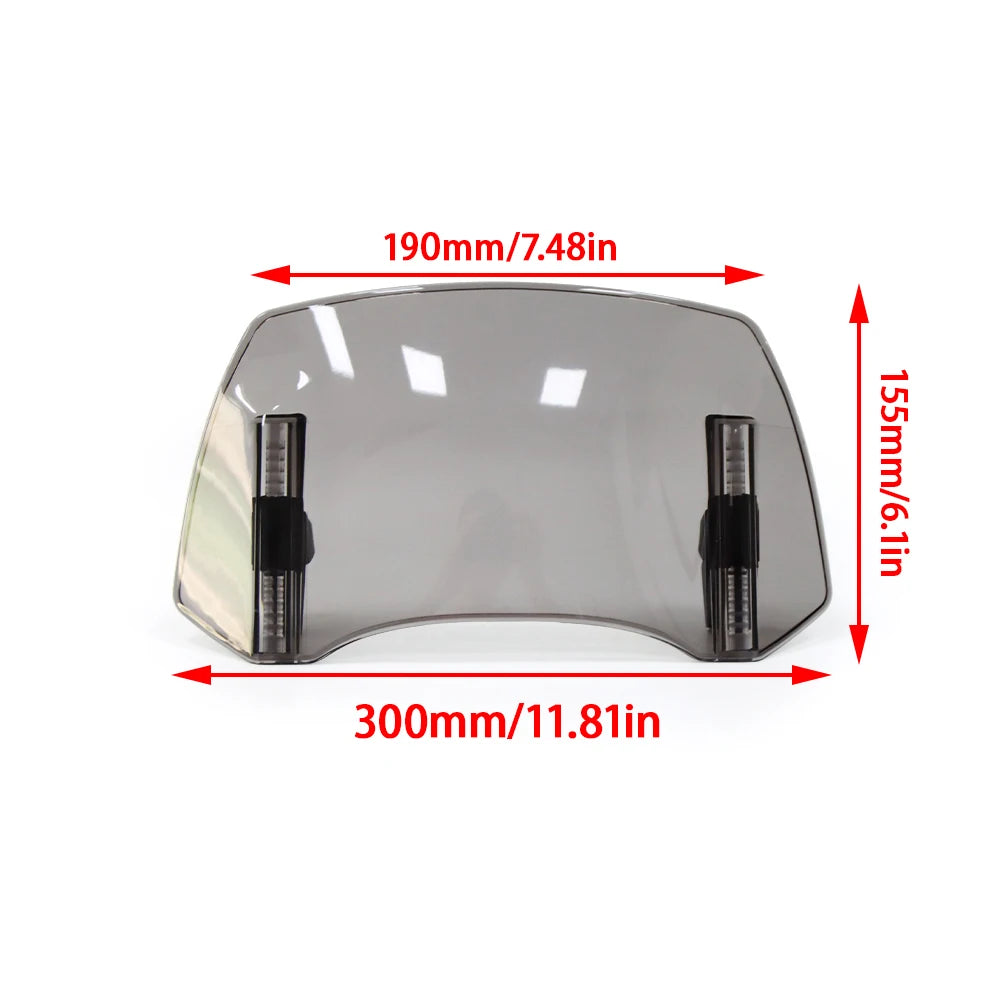 Universal Motorcycle Windshield Extension Adjustable Spoiler Clamp-On Windscreen Deflector Suitable for All Motorcycle Parts – SOYAVISION ABS 280mm 300mm 360mm Grey Clear No Drill