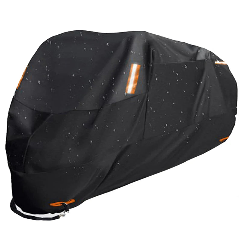 Thick 300D Motorcycle Covers Black Design Waterproof Motors Dust Rain Snow UV Protector Cover Indoor Outdoor M L XL XXL 3XL 4XL – 300D Polyester PU Silver Elasticized Hem + Reflective Stickers + Storage Bag
