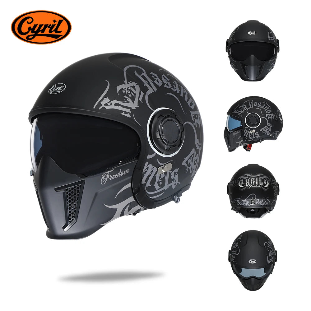 Modular Helmets – DOT Full Face Motorcycle Helmet, Dual Visor, Retro Open Face Design for Men & Women