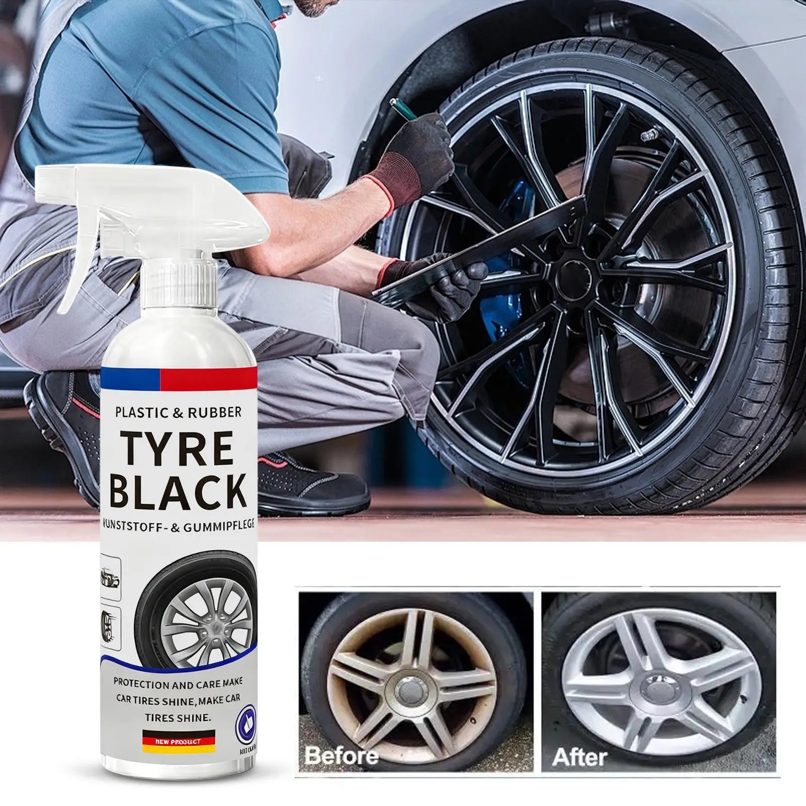 Tire Shine Spray 500ml – Automotive Tyre Restorer & Rubber Care – Trucks Sedans RVs SUVs – With or Without Nozzle – $16–17