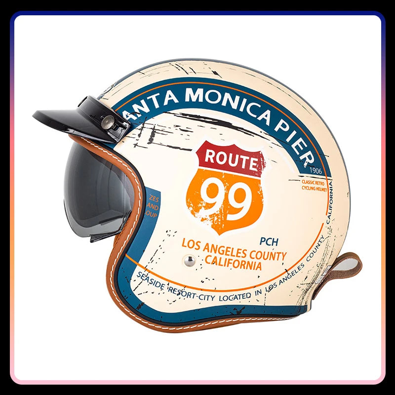 Open Face Helmets – DOT 3/4 Motorcycle Helmet with HD Visor, Vintage All-Season Design for Men & Women