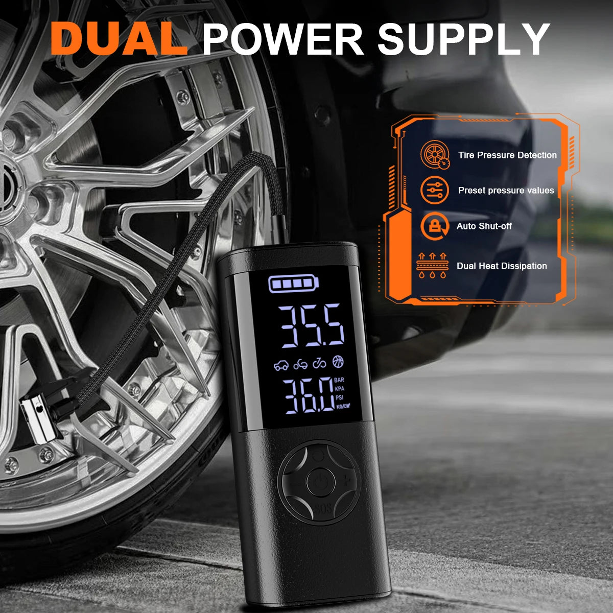 Portable Air Compressor – Mini Wireless Tire Inflator with Digital Display