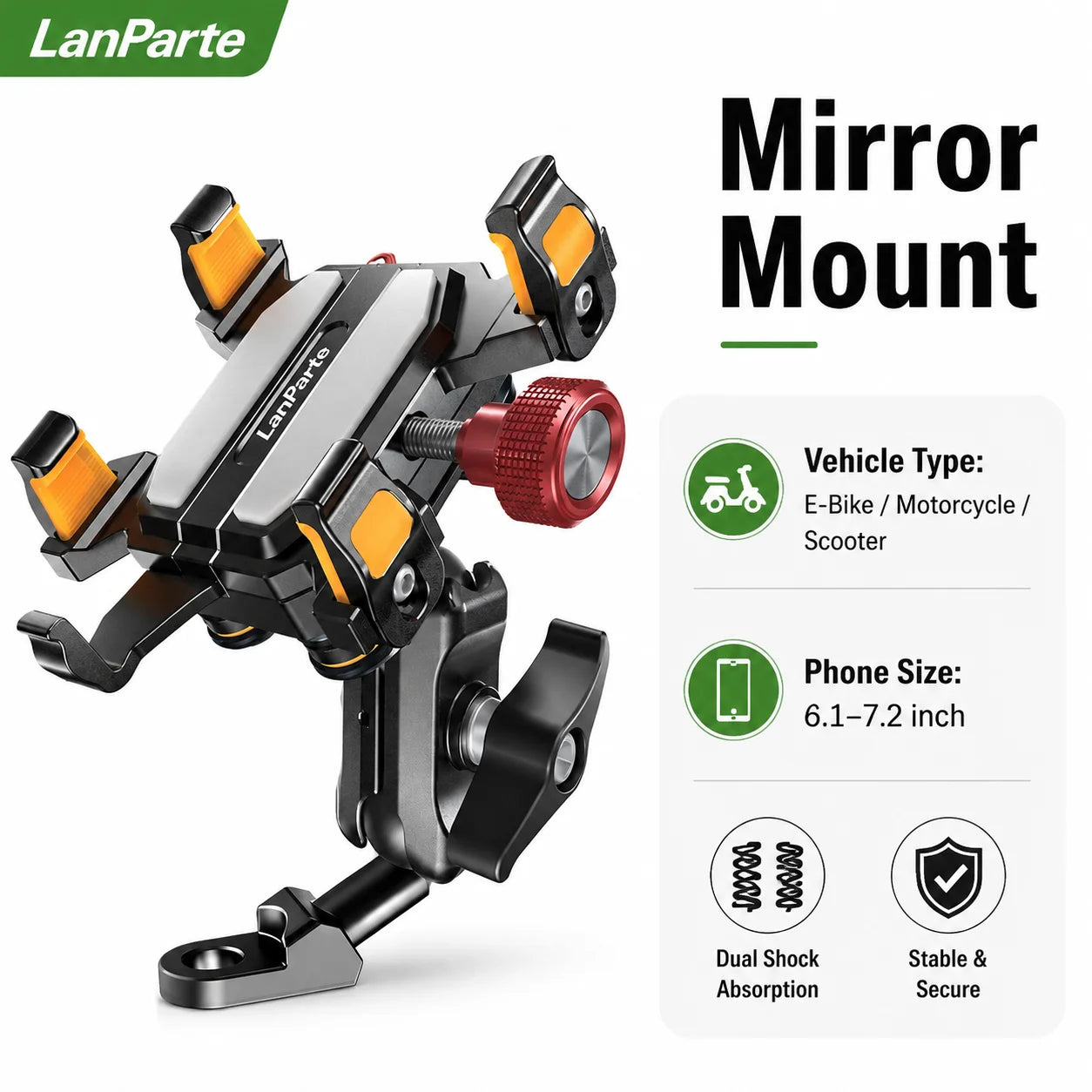 Aluminum Alloy Motorcycle Phone Mount – Mirror-Mount Shockproof 360° GPS Holder for Scooters & E-Bikes