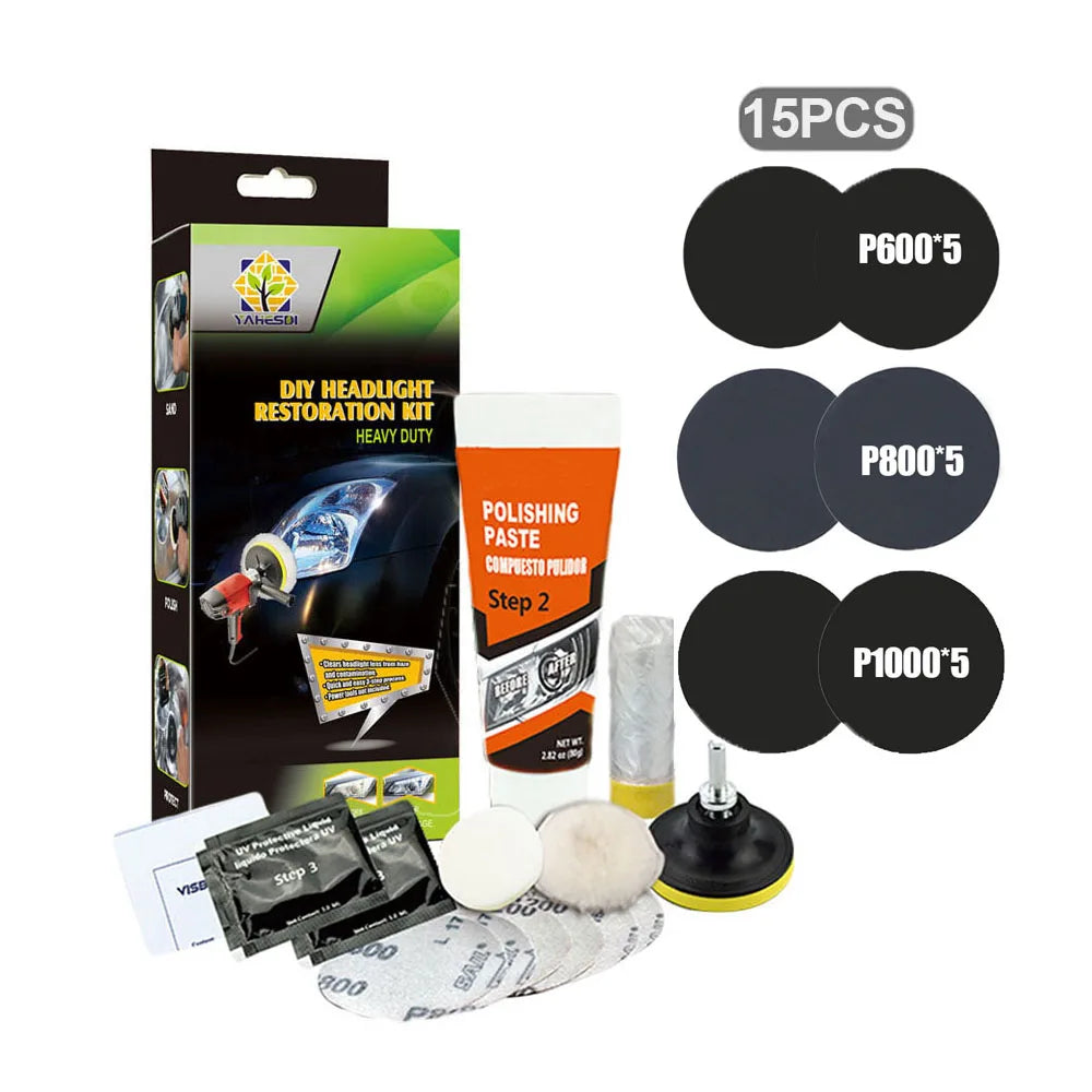 Professional Car & Motorcycle Headlight Restoration Kit – Wet Sand + Polish + UV Protect – Removes Yellowing Scratches – Car / Motorcycle / ATV – 24 Set Options – $40